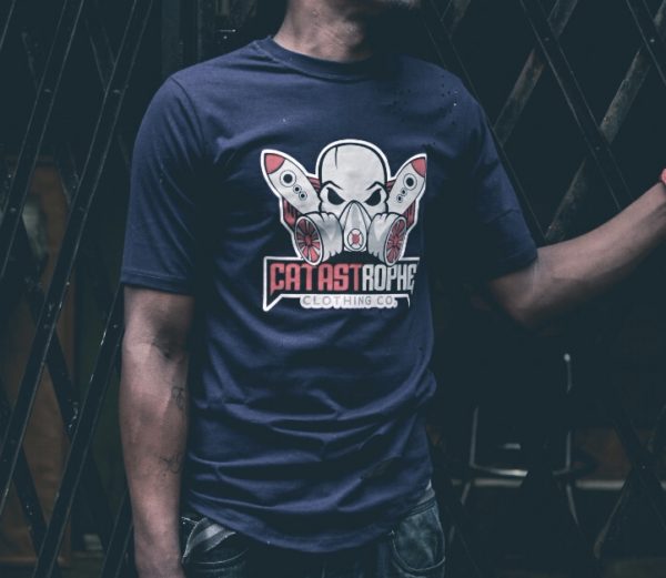 Skull Gas Mas Distressed Tee (Navy Blue}