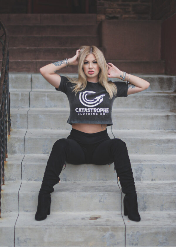 Womens Acid Washed Cropped Tee